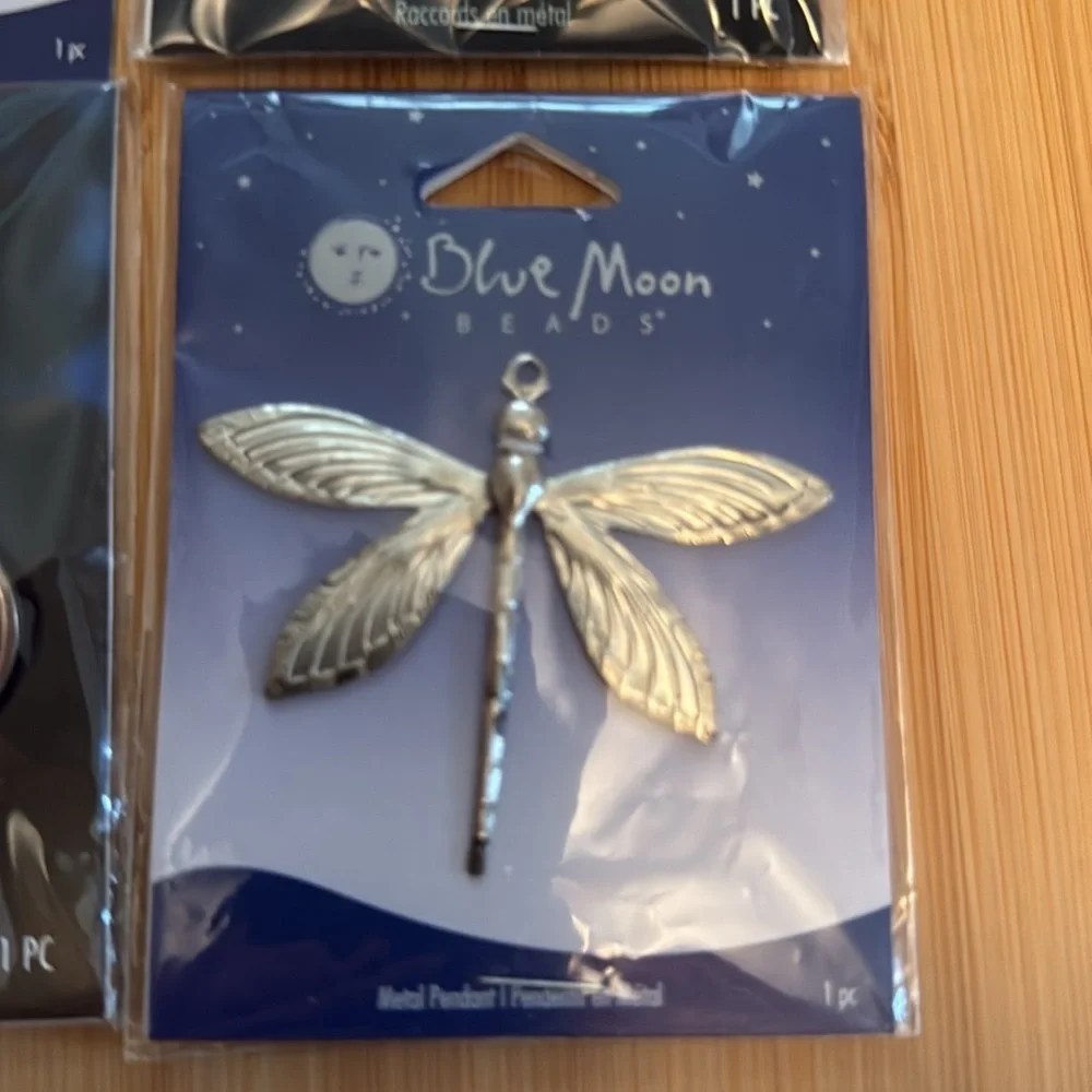 NWT Blue Moon 3 Metal and 1 Glass Jewelry Making Pendants
